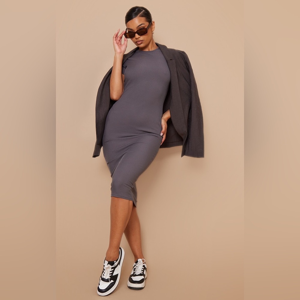 PrettyLittleThing Ribbed Midi Bodycon Dress